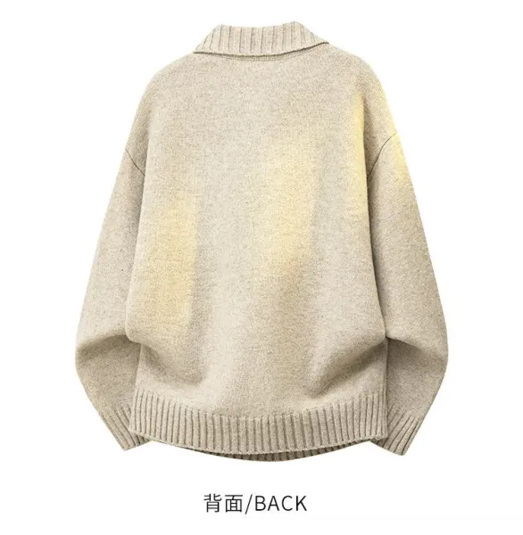 Design Knit Collared Button-Up Sweater Gray with Gold Gradient - 12