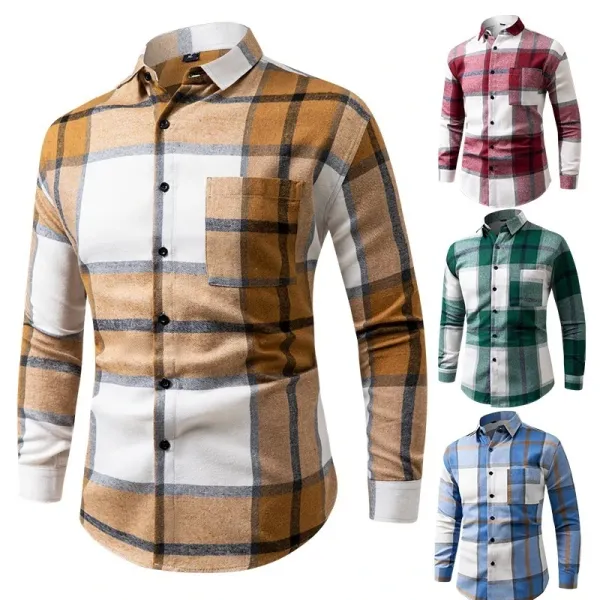 Design Plaid Button-Up Shirt Red White Gray Tops Shirt - 2