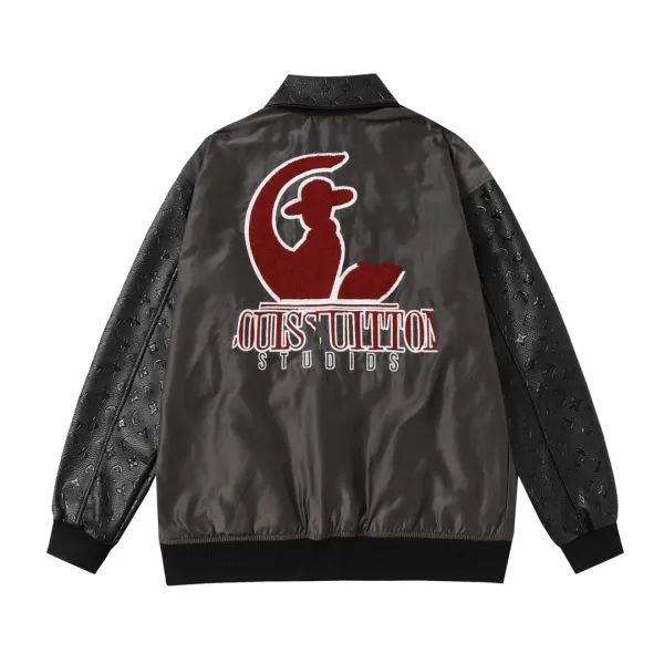 Louis Vuitton Studios Bomber Jacket Black with Red Logo Embroidery - 1