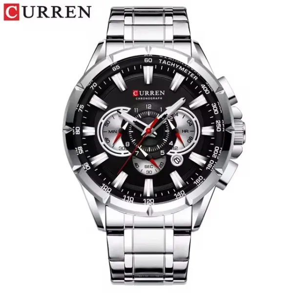 Design Curren Chronograph Black Dial Silver Stainless Steel Watch Watches - 1