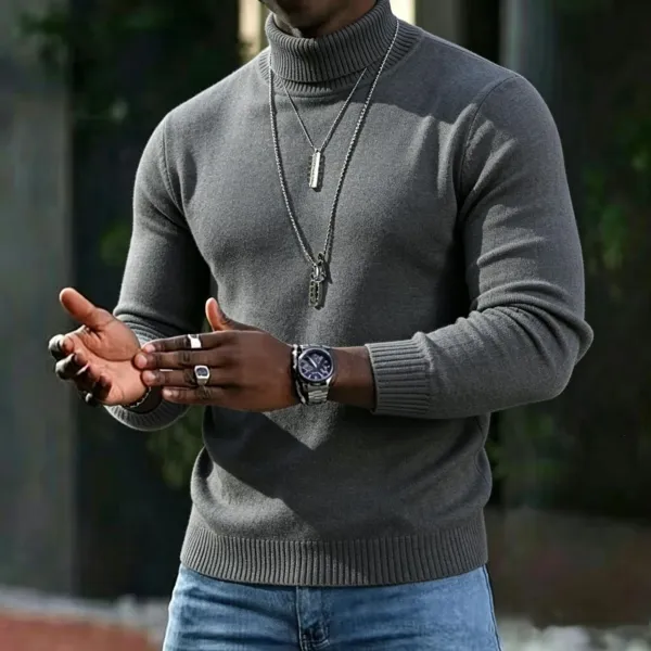 Design Turtleneck Sweater White Men's Knit Top - 5