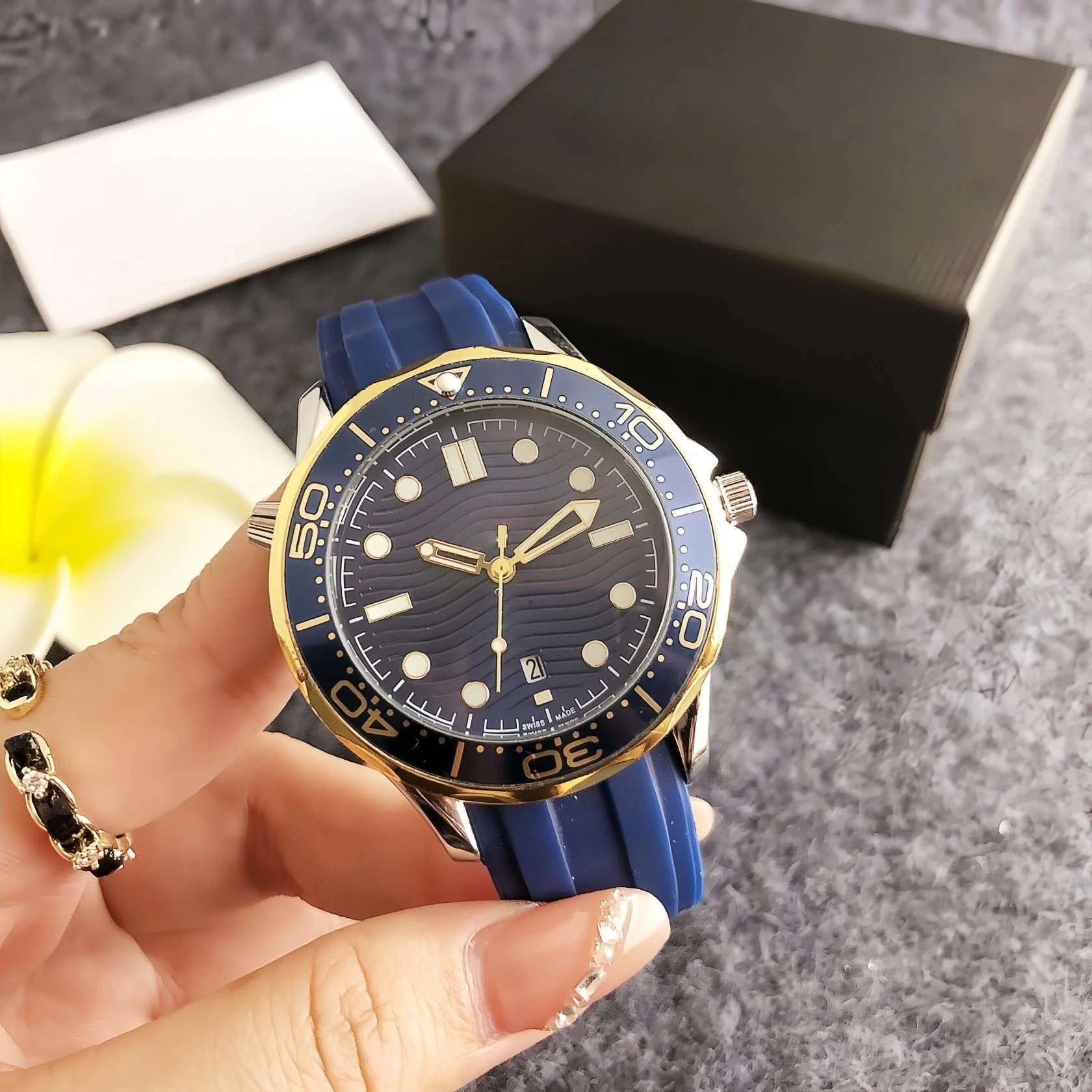 Design Ocean Chrono Green Rubber Strap Mechanical Watch Watches - 10