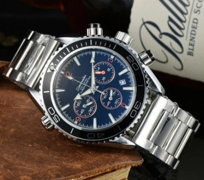 Omega Seamaster Planet Ocean Chronograph Gray Dial Orange Accents Stainless Steel Watch Watches - 4