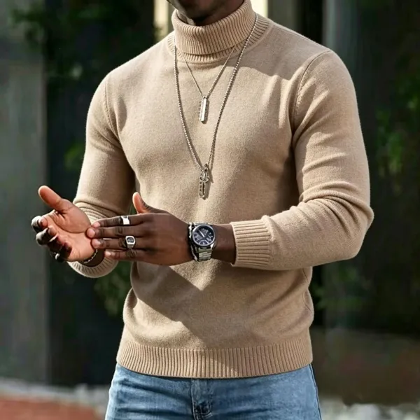 Design Turtleneck Sweater White Men's Knit Top - 15