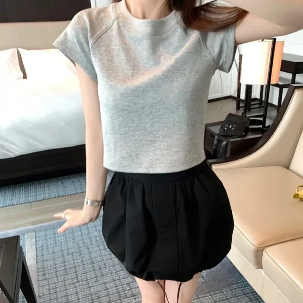Design Cap-Sleeve Crop Top White + Wide-Leg Pants Light Blue Clothing - 4