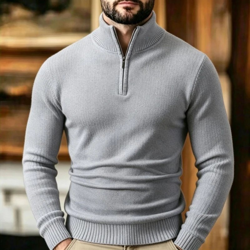 Design Half-Zip Knit Sweater Gray - 1