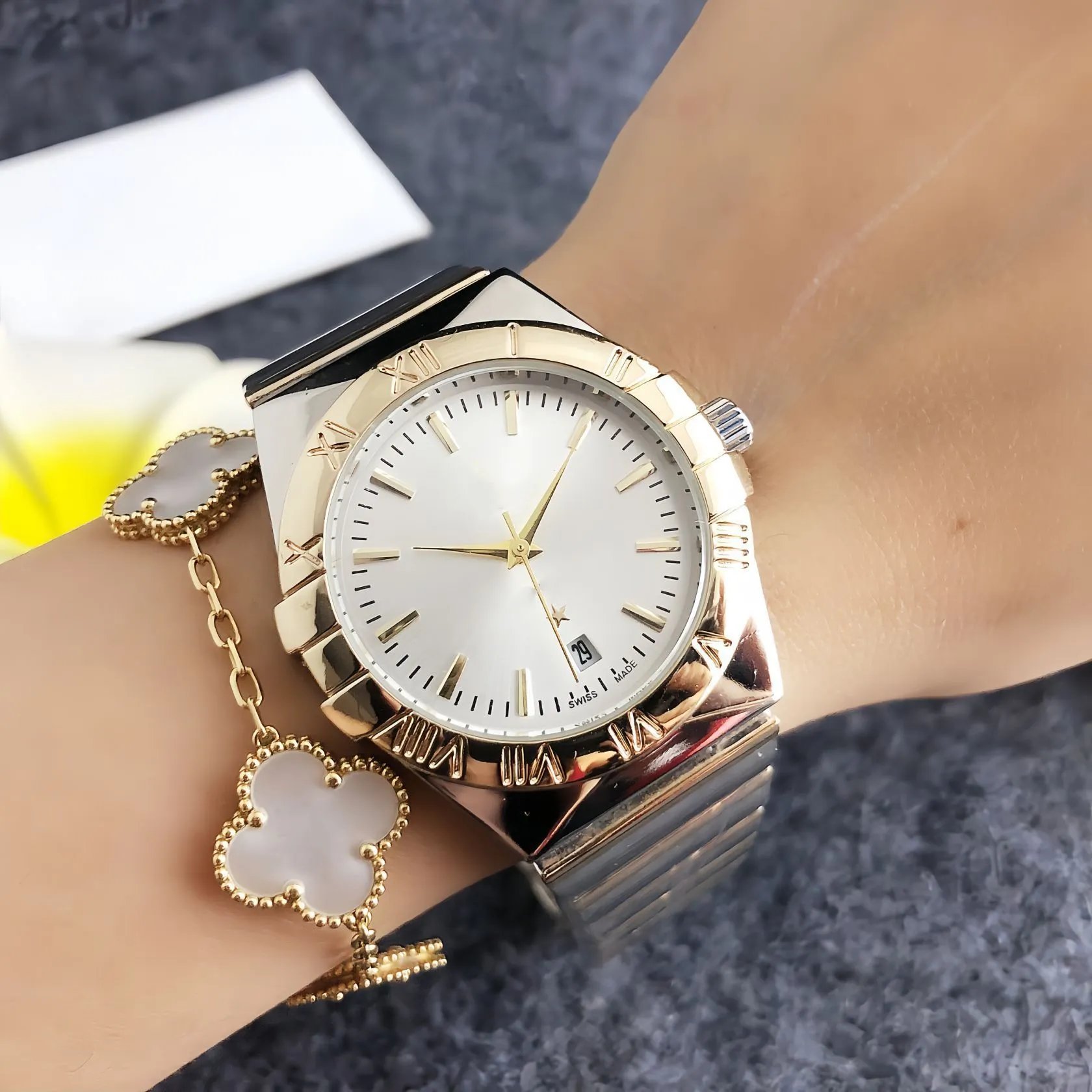 Design Gold-Tone Roman Numeral Quartz Watch Watches - 9