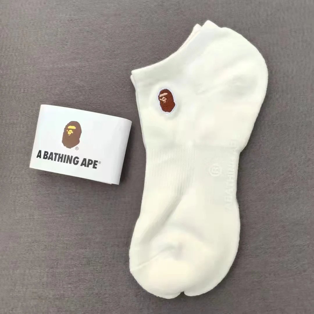 A Bathing Ape Classic Ape Head Embroidered Socks White - 6