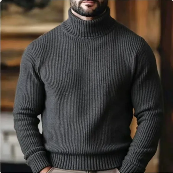 Design Ribbed Turtleneck Sweater Charcoal Gray - 1