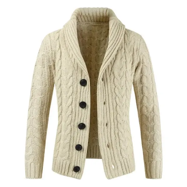 Design Cable Knit Shawl Collar Cardigan Beige Cardigan Outerwear.cardigan - 1
