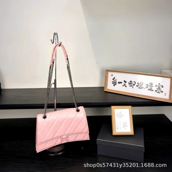 Balenciaga Hourglass Mini Quilted Chain Shoulder Bag in White, Black, and Pink - 4