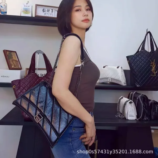 Balenciaga Hourglass Mini Quilted Chain Shoulder Bag in White, Black, and Pink - 13