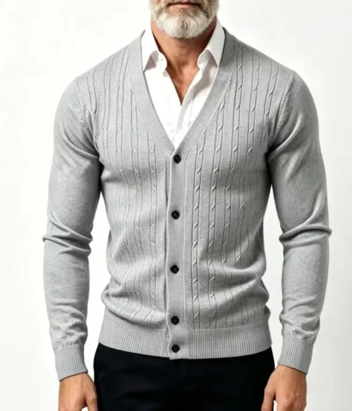 Design Cable Knit V-Neck Cardigan Beige Cardigan Outerwear.cardigan - 9