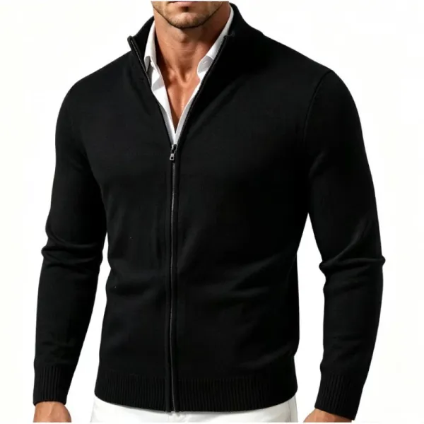 Design Zip-Up Knit Cardigan Black Outerwear.cardigan - 1