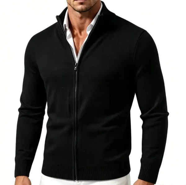 Design Zip-Up Knit Cardigan Gray Men's Sweater - 5