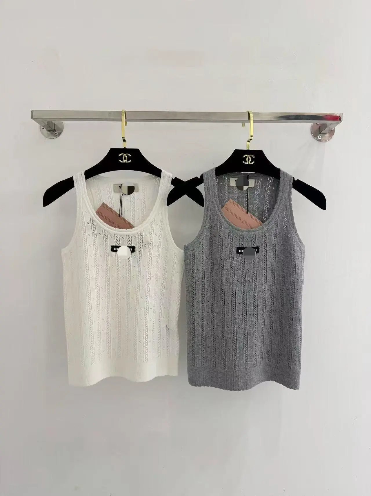 Chanel Knit Vest Top in White and Gray - 3