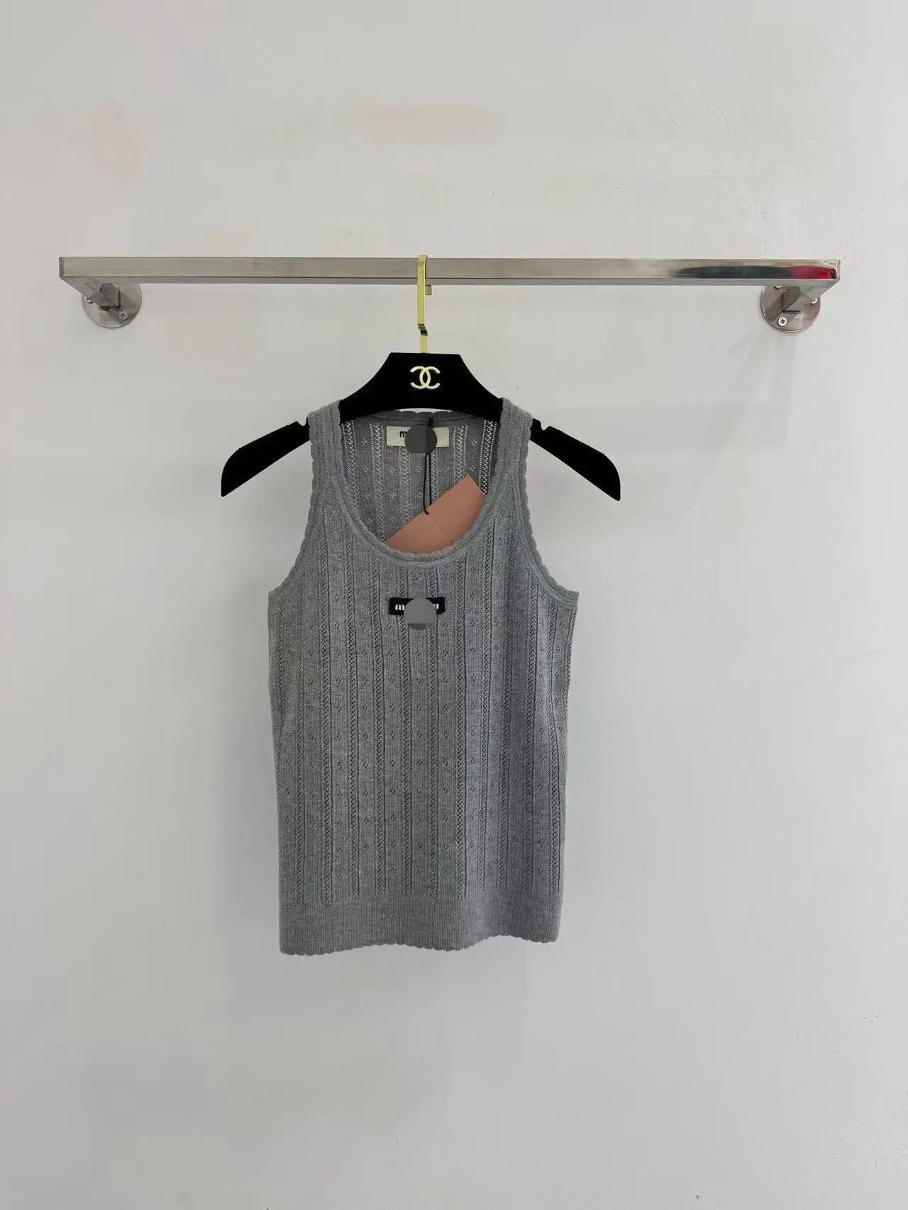 Chanel Knit Vest Top in White and Gray - 4