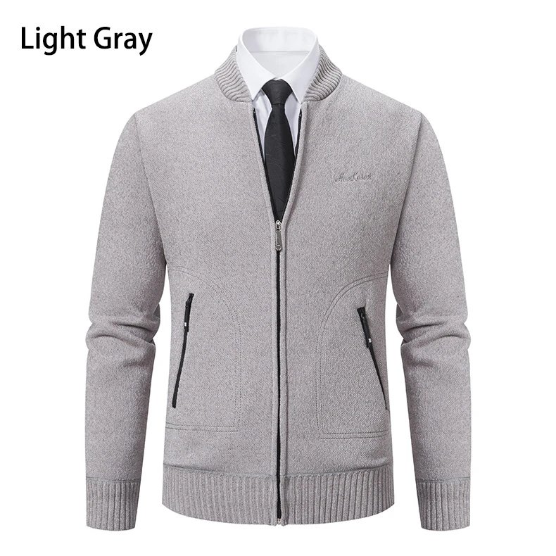 Design Zip-Up Knit Bomber Jacket Gray Outerwear Jacket - 2