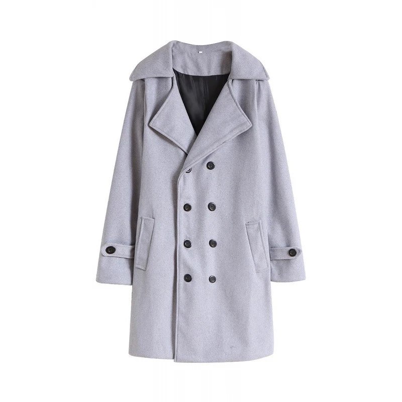 Design Double-Breasted Wool Blend Coat Light Gray Outerwear.coat