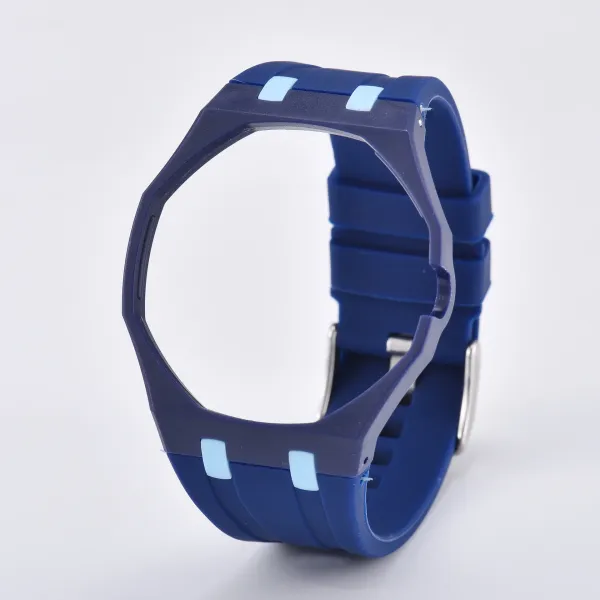 Design Octagonal Silicone Watch Band Navy Blue with Light Blue Accents Smartwatch Strap Smartwatches - 1