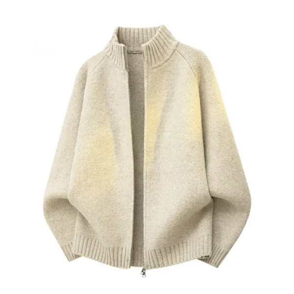 Design Oversized Zip-Up Knit Cardigan Beige Gradient Outerwear.cardigan - 1