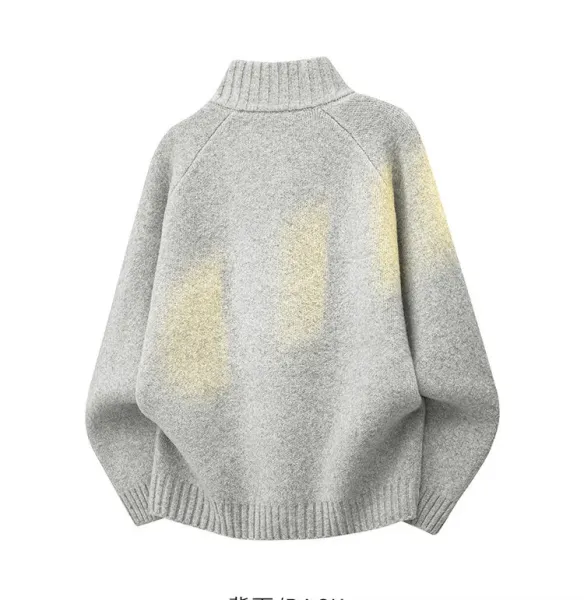 Design Gradient Knit Zip-Up Cardigan Gray Yellow Outerwear.cardigan - 16