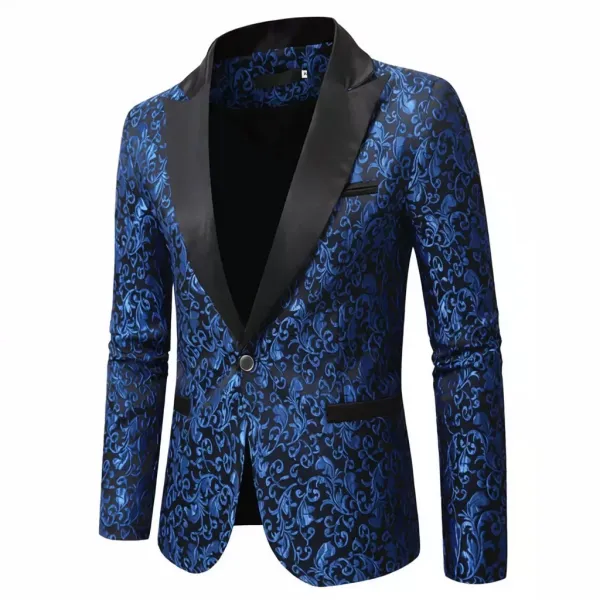 Design Floral Jacquard Blazer Blue Black Outerwear Blazer - 1
