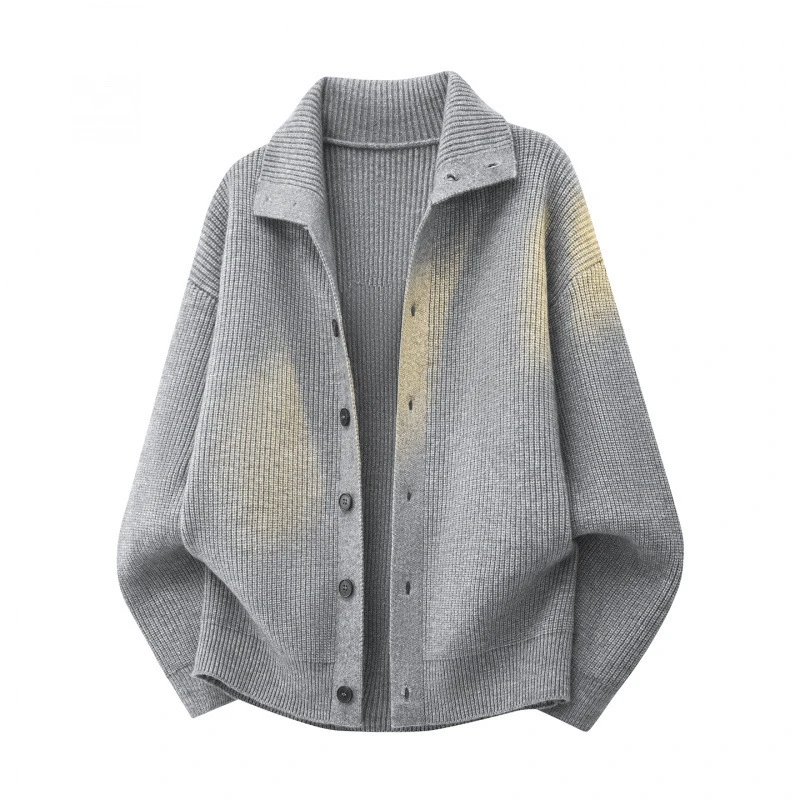 Design Oversized Ribbed Knit Cardigan with Gradient Wash Gray Outerwear.cardigan - 1