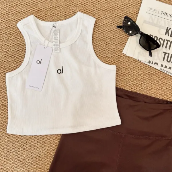 Design AL White Ribbed Crop Tank Top Vest Top - 6
