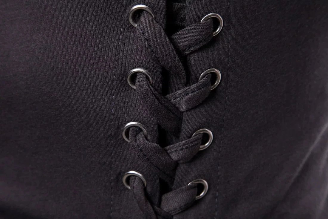 Design Lace-Up Asymmetrical Brown T-Shirt Tops.t Shirts - 20