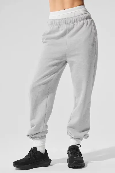 Alo High-Waist Fleece Joggers Light Gray Sweatpants - 1