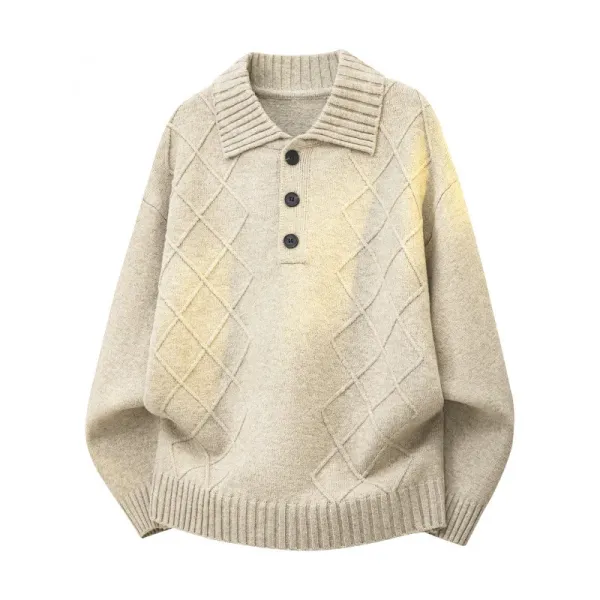 Design Diamond Knit Collar Sweater Beige - 1