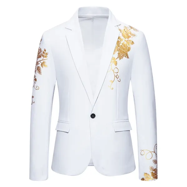 Design Embroidered Rose Blazer Burgundy Gold Outerwear.blazer - 3