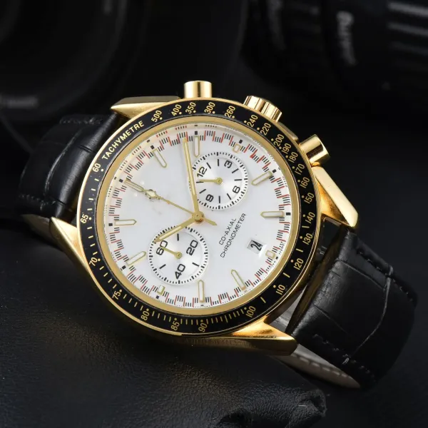 Design Chronograph Tachymetre Black Dial Rose Gold Case Leather Strap Watch Watches - 7