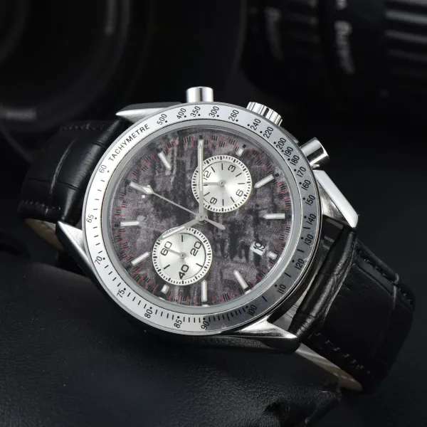 Design Chronograph Tachymetre Black Dial Rose Gold Case Leather Strap Watch Watches - 14
