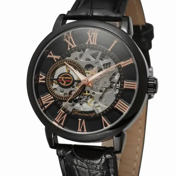 Design Fosining Skeleton Mechanical Watch Gold White Leather Strap Watches - 28