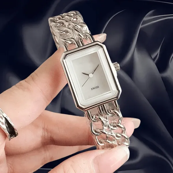 Design Rectangular Chain Link Watch Gold Tone with Mother-of-Pearl Dial Watches - 5