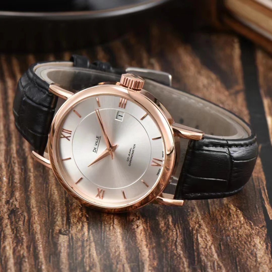 Design De Ville Chronometer Black Dial Rose Gold Case Leather Strap Watch Watches - 5
