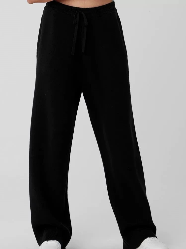 Alo Wide-Leg Knit Sweatpants Brown - 6