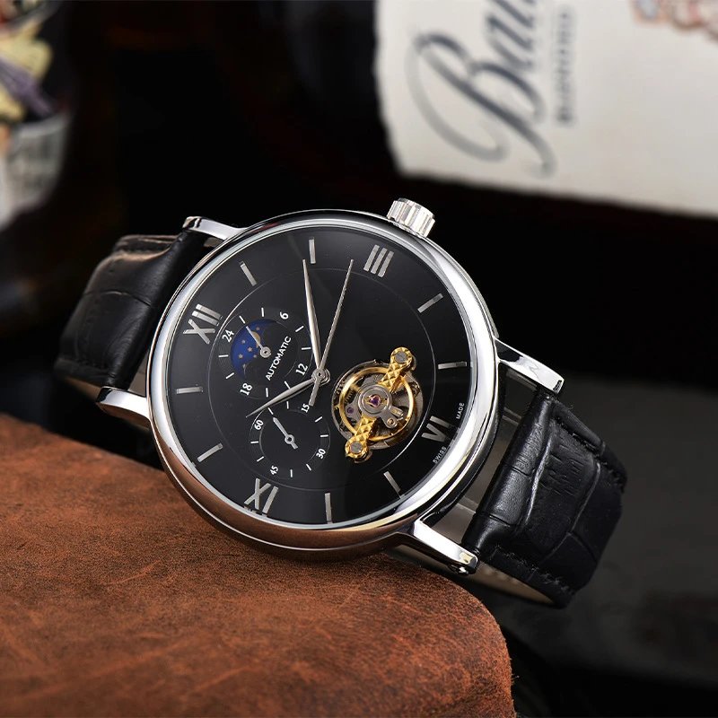 Design Tourbillon Automatic Black Dial Mechanical Watch Watches - 4