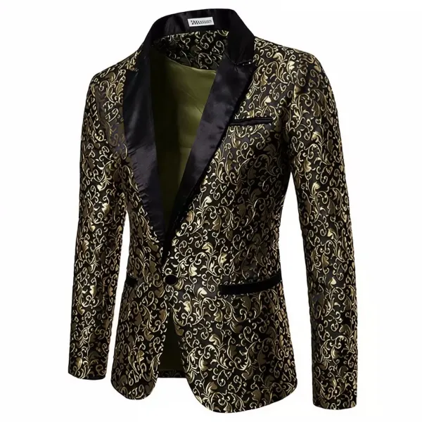 Design Floral Brocade Gold Black Blazer Outerwear Blazer - 1