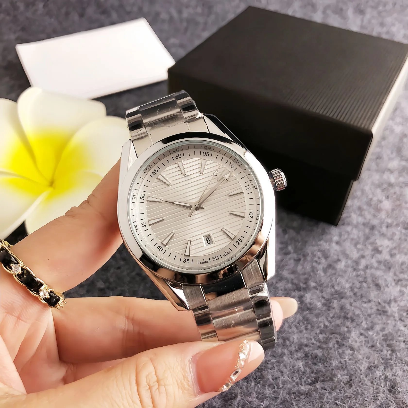 Design Stainless Steel Chronograph Watch Black Dial Silver Bracelet Watches - 5