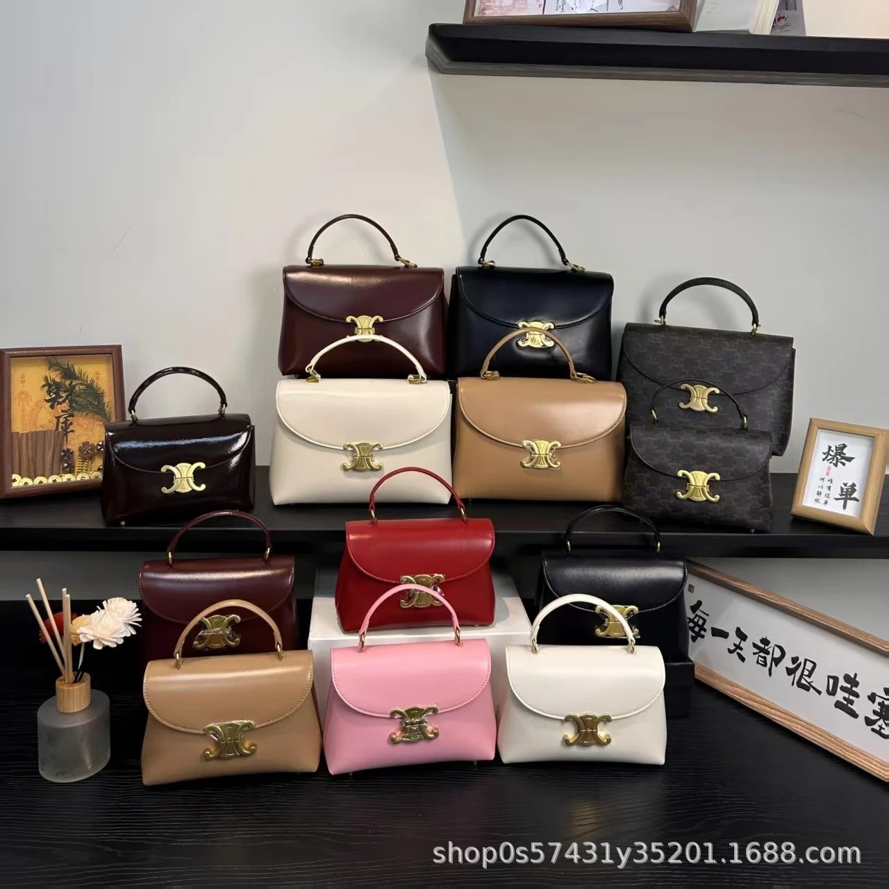 Celine Triomphe Mini Bag Burgundy Leather Handbag - 2