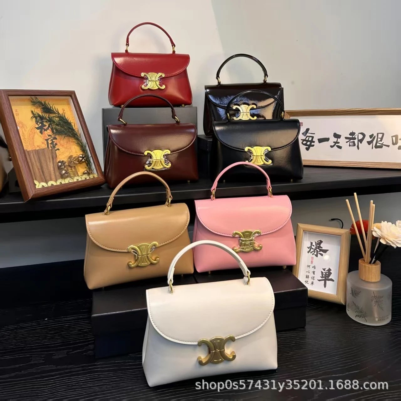 Celine Triomphe Mini Bag Burgundy Leather Handbag - 3