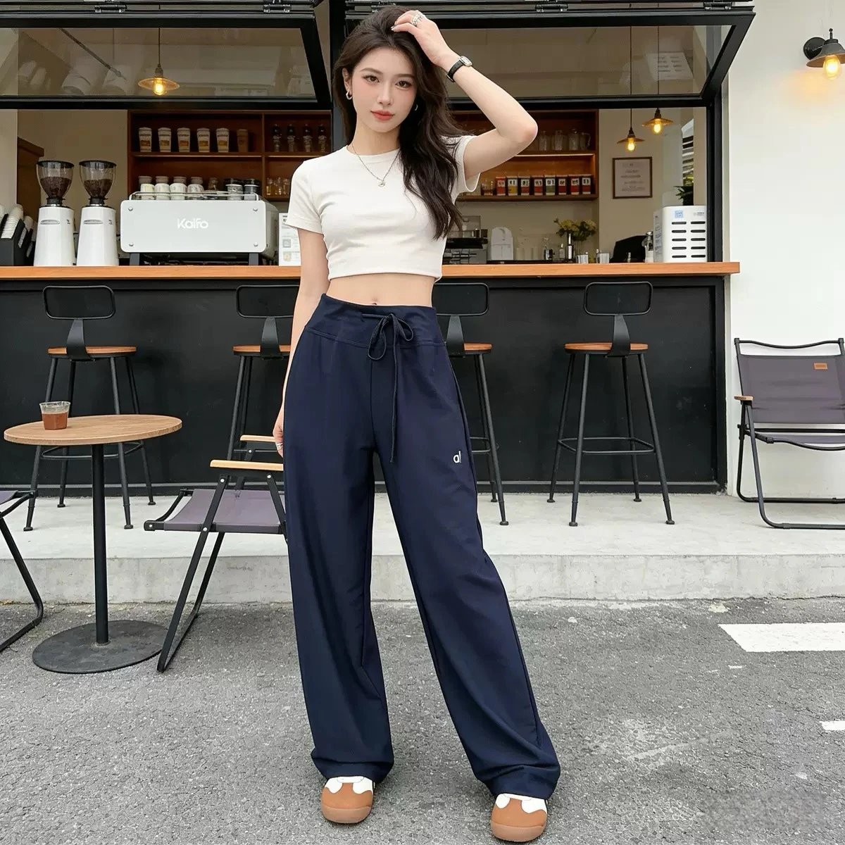Design Wide-Leg Drawstring Pants Black - 6