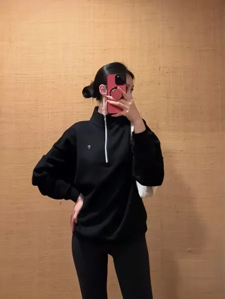 Design Half-Zip Pullover Black Activewear Top - 3
