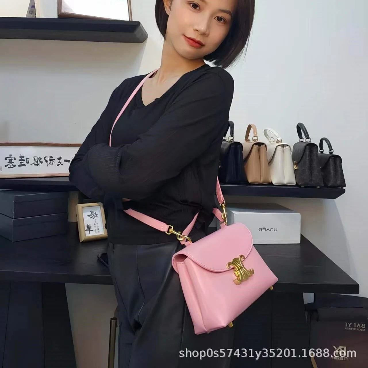 Celine Triomphe Mini Bag Burgundy Leather Handbag - 28