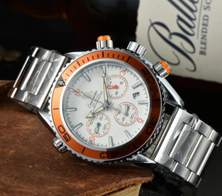 Omega Seamaster Planet Ocean Chronograph Gray Dial Orange Accents Stainless Steel Watch Watches - 2