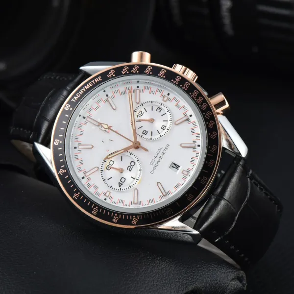 Design Chronograph Tachymetre Black Dial Rose Gold Case Leather Strap Watch Watches - 12
