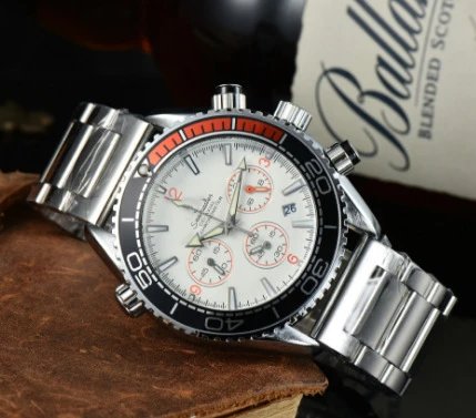 Omega Seamaster Planet Ocean Chronograph Gray Dial Orange Accents Stainless Steel Watch Watches - 10